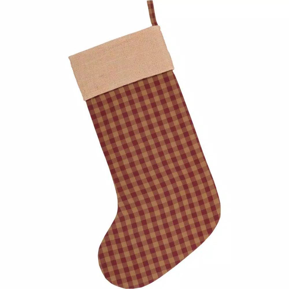 VHC Brands 20 In. Cotton/Jute Burgundy Check Red Primitive Christmas Decor Button Stocking 4 VHC Brands 20 In. Cotton/Jute Burgundy Check Red Primitive Christmas Decor Button Stocking - Image 2