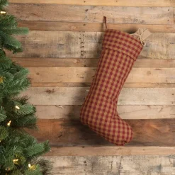 VHC Brands 20 In. Cotton Burgundy Check Red Primitive Christmas Decor Stocking -Alpine Corporation Shop vhc brands christmas stockings 42388 31 1000