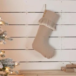 VHC Brands 20 In. Cotton Carol Khaki Tan Farmhouse Christmas Decor Chambray Stocking -Alpine Corporation Shop vhc brands christmas stockings 42389 31 1000