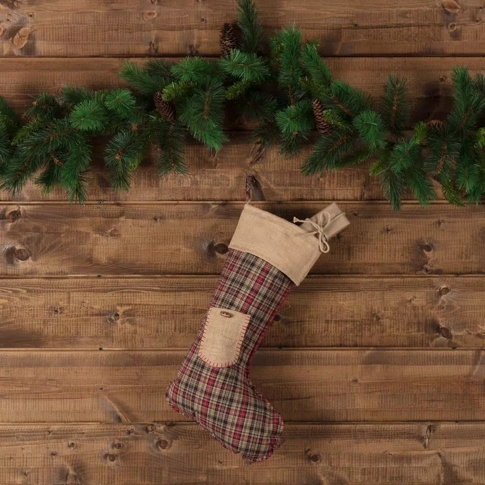 VHC Brands 20 In. Cotton/Jute Clement Deep Red Rustic Christmas Decor Pocket Stocking 5 VHC Brands 20 In. Cotton/Jute Clement Deep Red Rustic Christmas Decor Pocket Stocking - Image 3