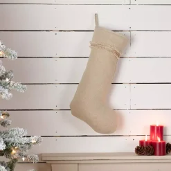 VHC Brands 20 In. Cotton Burlap Vintage Antique Creme White Farmhouse Christmas Decor Stocking -Alpine Corporation Shop vhc brands christmas stockings 42445 31 1000