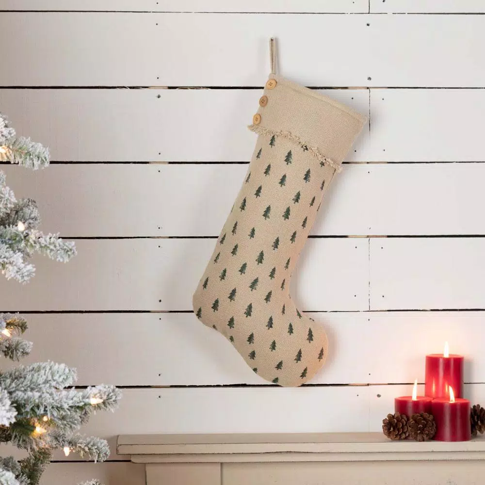 VHC Brands 20 In. Cotton Vintage Burlap Tree Antique Creme White Farmhouse Christmas Decor Stocking 5 VHC Brands 20 In. Cotton Vintage Burlap Tree Antique Creme White Farmhouse Christmas Decor Stocking - Image 3