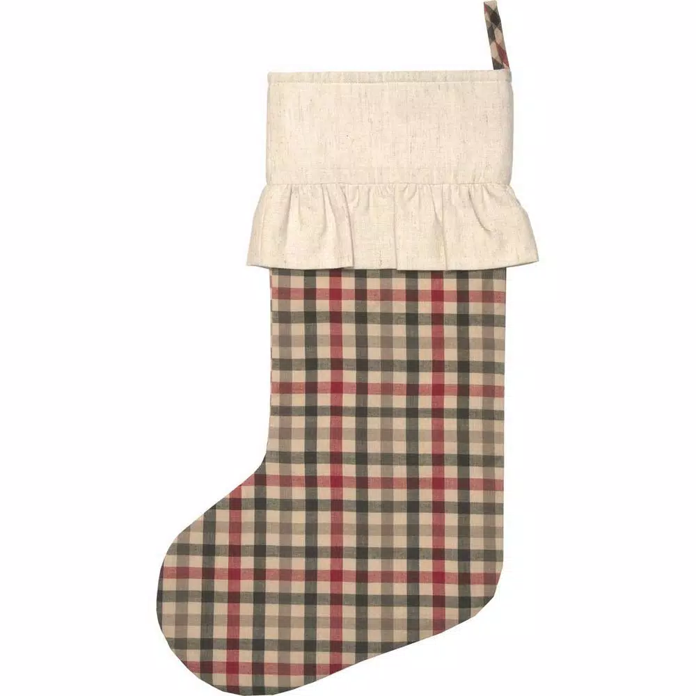 VHC Brands 20 In. Hollis Ivory White Farmhouse Christmas Decor Plaid Stocking 4 VHC Brands 20 In. Hollis Ivory White Farmhouse Christmas Decor Plaid Stocking - Image 2