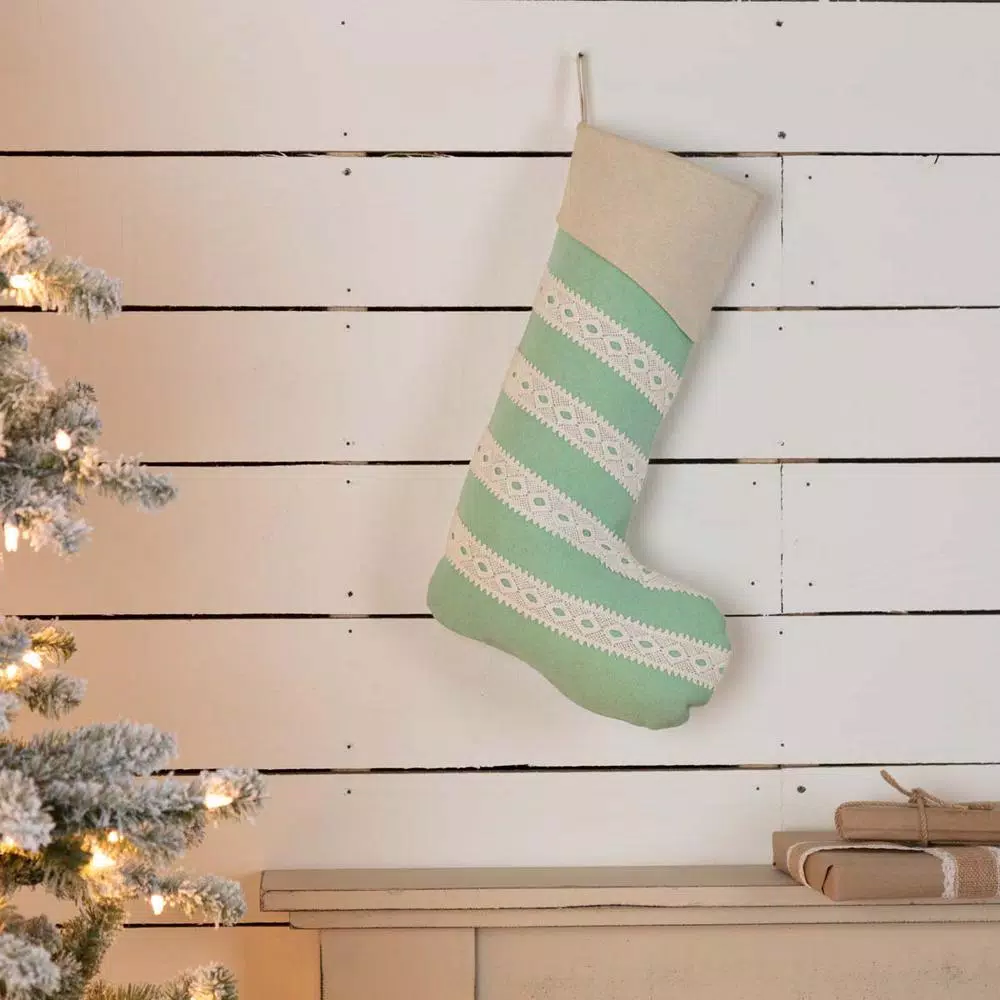 VHC Brands 20 In. Cotton And Felt Mint Margot Farmhouse Christmas Decor Stocking 5 VHC Brands 20 In. Cotton And Felt Mint Margot Farmhouse Christmas Decor Stocking - Image 3