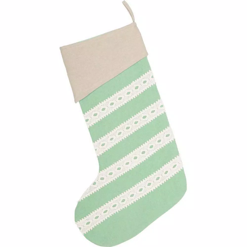 VHC Brands 20 In. Cotton And Felt Mint Margot Farmhouse Christmas Decor Stocking 4 VHC Brands 20 In. Cotton And Felt Mint Margot Farmhouse Christmas Decor Stocking - Image 2
