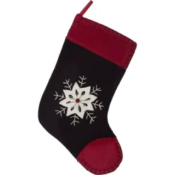 VHC Brands 15 In. Christmas Snowflake Coal Black Traditional Decor Embroidered Felt Stocking