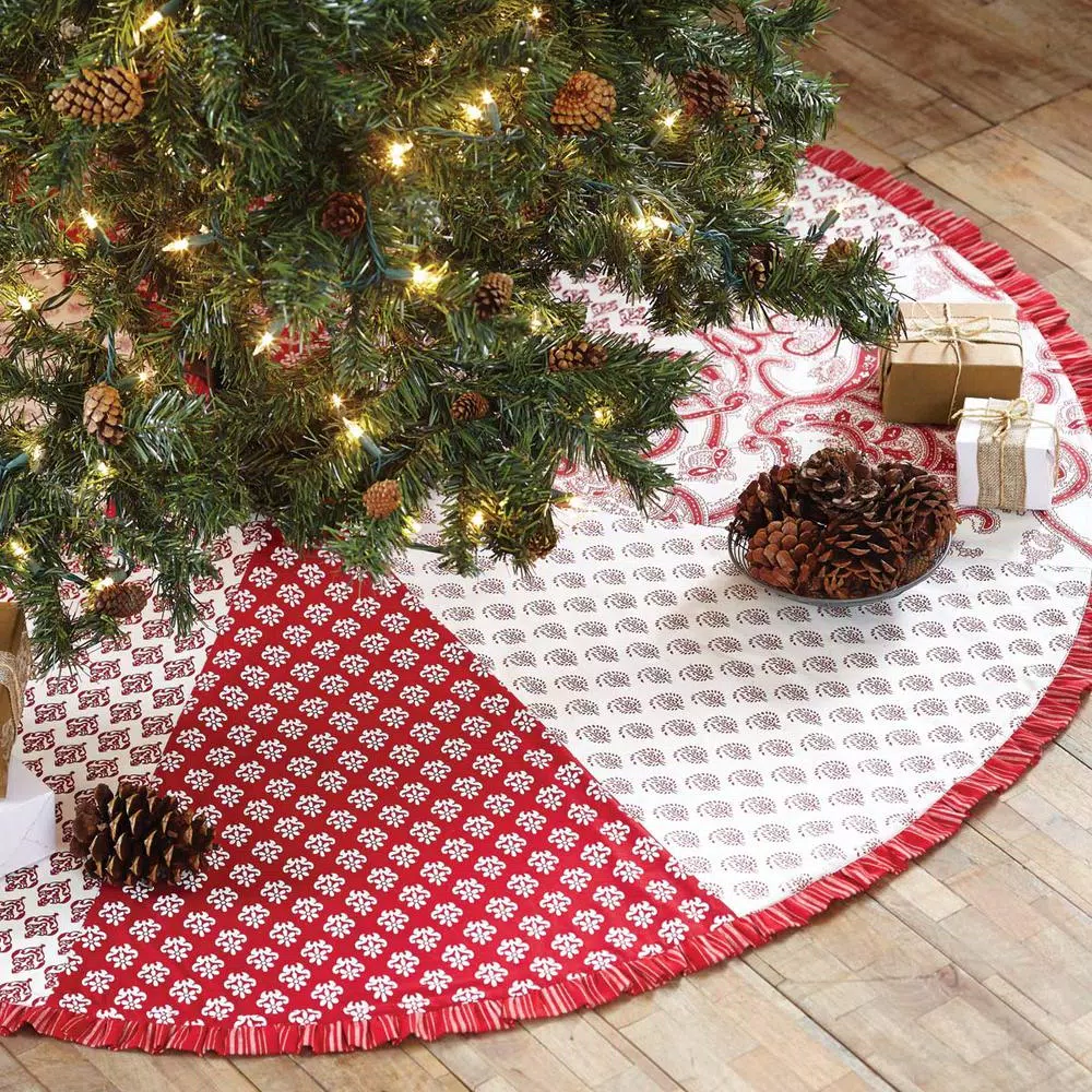 VHC Brands 50 In. Natalia Cherry Red Farmhouse Christmas Decor Tree Skirt 6 VHC Brands 50 In. Natalia Cherry Red Farmhouse Christmas Decor Tree Skirt - Image 4