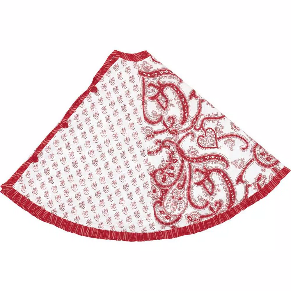 VHC Brands 50 In. Natalia Cherry Red Farmhouse Christmas Decor Tree Skirt 5 VHC Brands 50 In. Natalia Cherry Red Farmhouse Christmas Decor Tree Skirt - Image 3