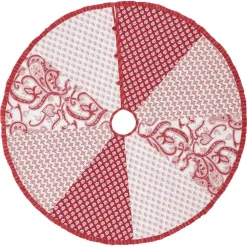 VHC Brands 50 In. Natalia Cherry Red Farmhouse Christmas Decor Tree Skirt