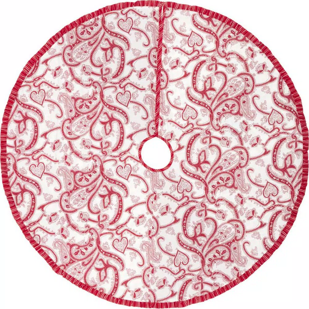 VHC Brands 50 In. Natalia Cherry Red Farmhouse Christmas Decor Tree Skirt 4 VHC Brands 50 In. Natalia Cherry Red Farmhouse Christmas Decor Tree Skirt - Image 2