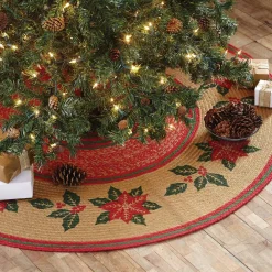 VHC Brands 50 In. Poinsettia Natural Tan Holiday Christmas Decor Jute Tree Skirt -Alpine Corporation Shop vhc brands christmas tree skirts collars 26657 31 1000