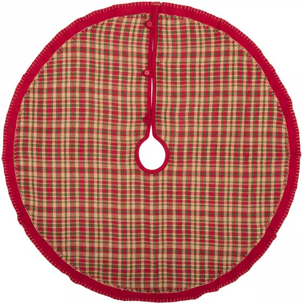 VHC Brands 48 In. Claren Cherry Red Rustic Christmas Decor Tree Skirt 3 VHC Brands 48 In. Claren Cherry Red Rustic Christmas Decor Tree Skirt