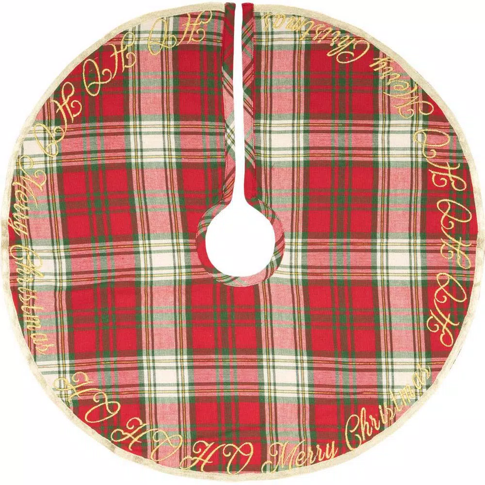 VHC Brands 21 In. HO Holiday Cherry Red Farmhouse Christmas Decor Mini Tree Skirt 3 VHC Brands 21 In. HO Holiday Cherry Red Farmhouse Christmas Decor Mini Tree Skirt