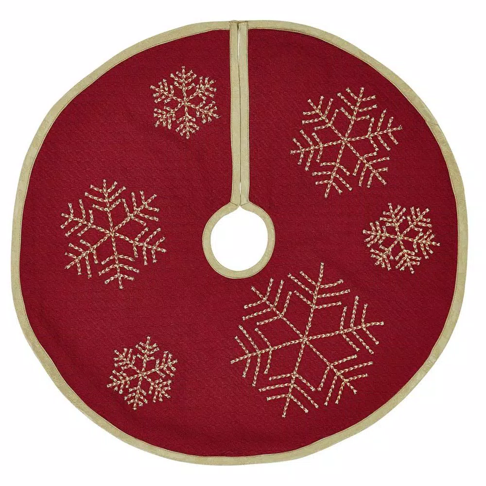 VHC Brands 21 In. Revelry Brick Red Traditional Christmas Decor Mini Tree Skirt 3 VHC Brands 21 In. Revelry Brick Red Traditional Christmas Decor Mini Tree Skirt