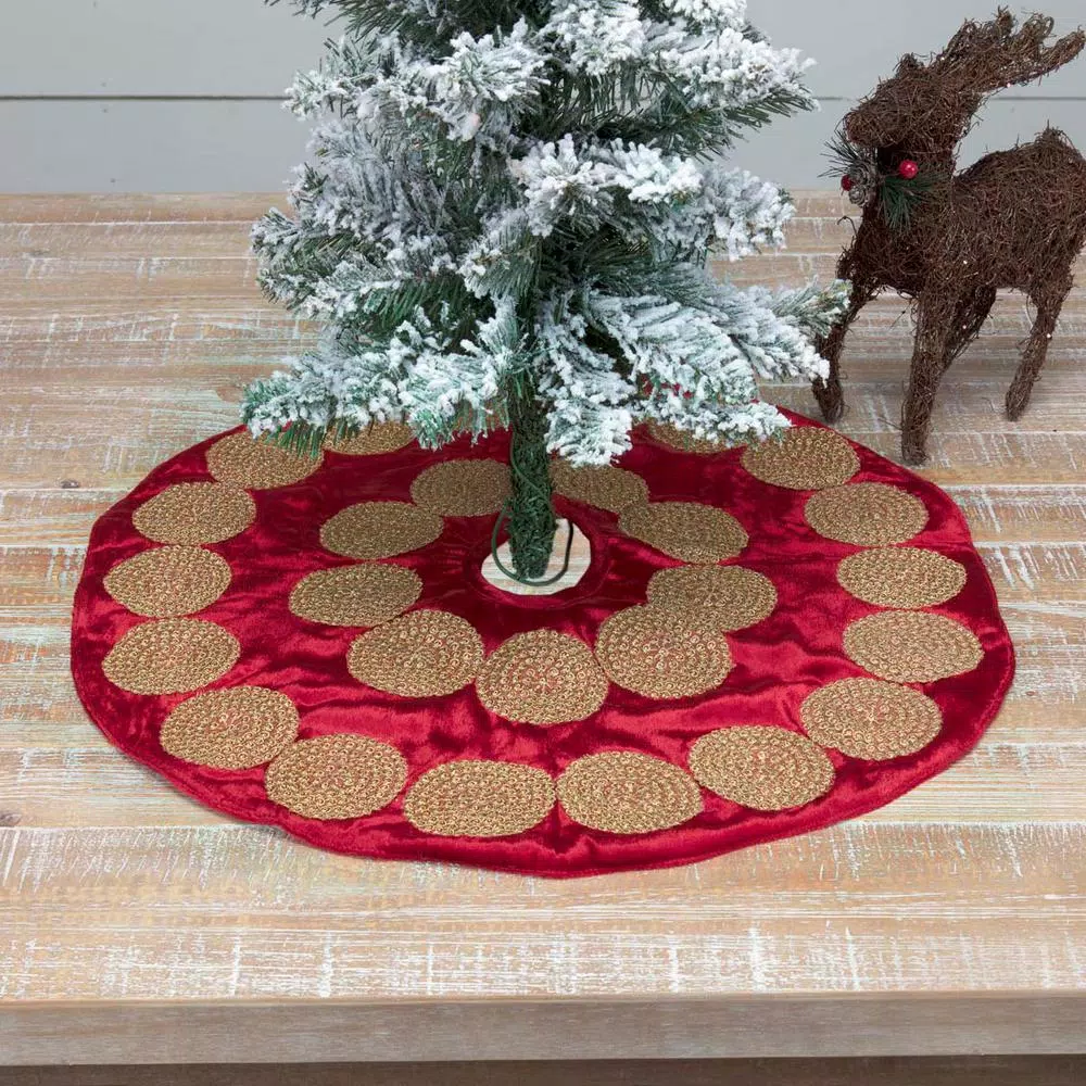 VHC Brands 21 In. Red Memories Glam Christmas Decor Mini Tree Skirt 6 VHC Brands 21 In. Red Memories Glam Christmas Decor Mini Tree Skirt - Image 4