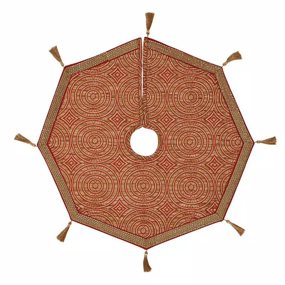 VHC Brands 21 In. Soleil Candy Apple Red Glam Christmas Decor Mini Tree Skirt 3 VHC Brands 21 In. Soleil Candy Apple Red Glam Christmas Decor Mini Tree Skirt