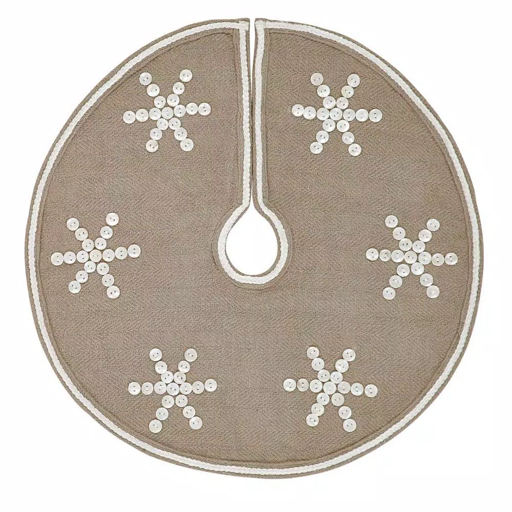 VHC Brands 21 In. Pearlescent Natural Tan Coastal Christmas Decor Mini Tree Skirt 3 VHC Brands 21 In. Pearlescent Natural Tan Coastal Christmas Decor Mini Tree Skirt