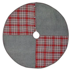 VHC Brands 48 In. Anderson Cherry Red Rustic Christmas Decor Patchwork Tree Skirt