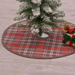 VHC Brands 21 In. Anderson Cherry Red Rustic Christmas Decor Plaid Mini Tree Skirt -Alpine Corporation Shop vhc brands christmas tree skirts collars 32219 31 1000