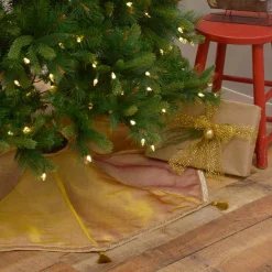 VHC Brands 48 In. Tinsel Gold Yellow Glam Christmas Decor Tree Skirt -Alpine Corporation Shop vhc brands christmas tree skirts collars 32242 44 1000