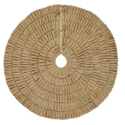 VHC Brands 48 In. Natural Festive Burlap Farmhouse Christmas Decor Ruffled Tree Skirt