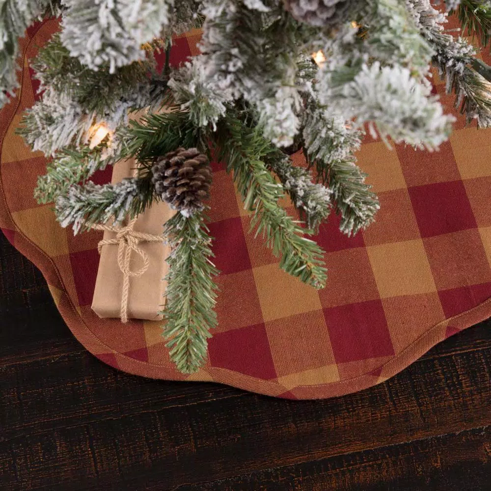 VHC Brands 21 In. Burgundy Check Red Primitive Christmas Decor Scalloped Tree Skirt 6 VHC Brands 21 In. Burgundy Check Red Primitive Christmas Decor Scalloped Tree Skirt - Image 4