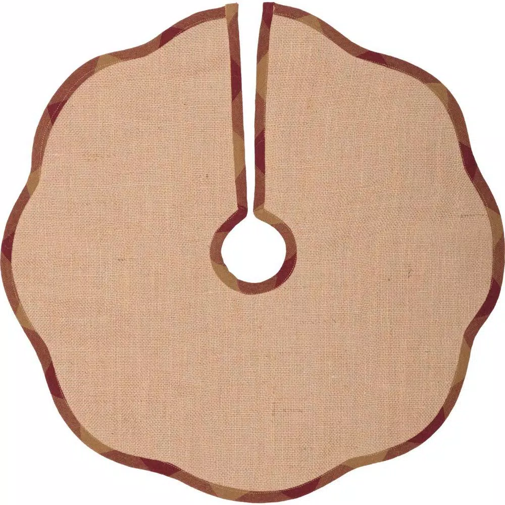 VHC Brands 21 In. Burgundy Check Red Primitive Christmas Decor Scalloped Tree Skirt 4 VHC Brands 21 In. Burgundy Check Red Primitive Christmas Decor Scalloped Tree Skirt - Image 2