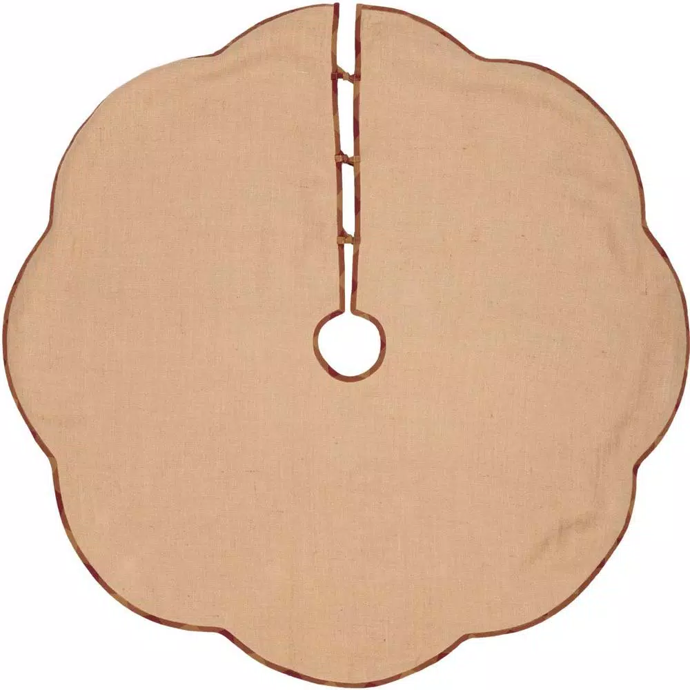 VHC Brands 55 In. Burgundy Check Red Primitive Christmas Decor Scalloped Tree Skirt 4 VHC Brands 55 In. Burgundy Check Red Primitive Christmas Decor Scalloped Tree Skirt - Image 2