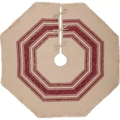 VHC Brands 48 In. Red Vintage Burlap Stripe Farmhouse Christmas Decor Tree Skirt