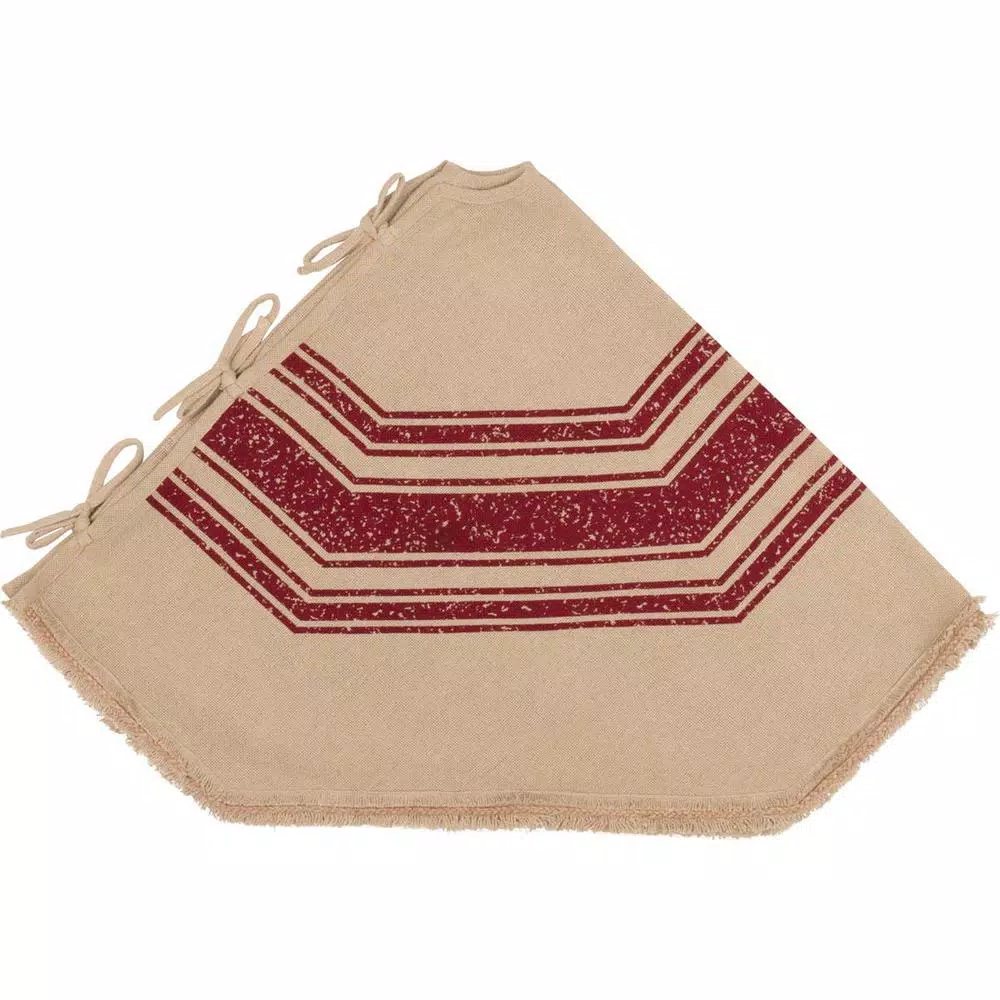 VHC Brands 55 In. Red Vintage Burlap Stripe Farmhouse Christmas Decor Tree Skirt 5 VHC Brands 55 In. Red Vintage Burlap Stripe Farmhouse Christmas Decor Tree Skirt - Image 3