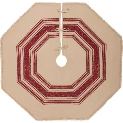 VHC Brands 55 In. Red Vintage Burlap Stripe Farmhouse Christmas Decor Tree Skirt
