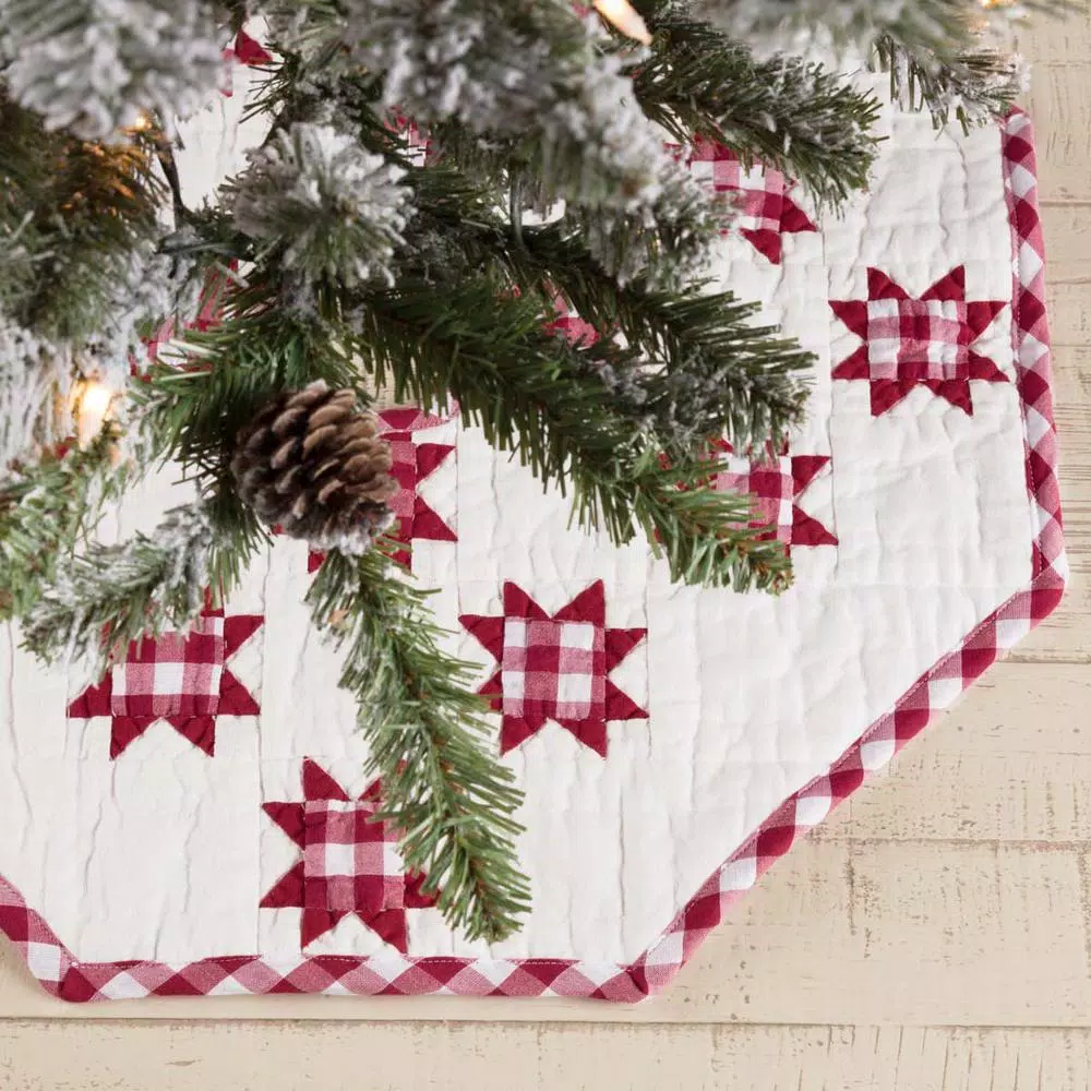 VHC Brands 21 In. Red Emmie Farmhouse Christmas Decor Patchwork Tree Skirt 6 VHC Brands 21 In. Red Emmie Farmhouse Christmas Decor Patchwork Tree Skirt - Image 4