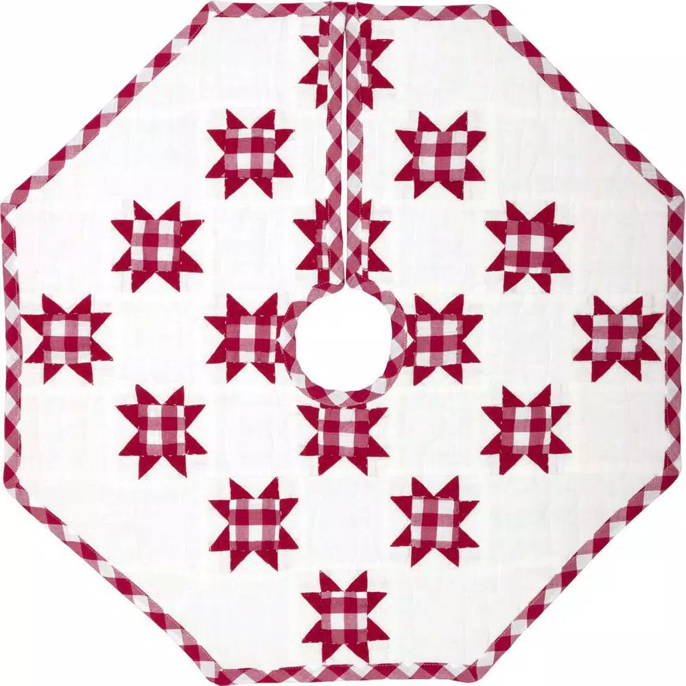 VHC Brands 21 In. Red Emmie Farmhouse Christmas Decor Patchwork Tree Skirt 3 VHC Brands 21 In. Red Emmie Farmhouse Christmas Decor Patchwork Tree Skirt