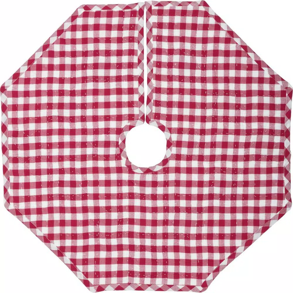 VHC Brands 21 In. Red Emmie Farmhouse Christmas Decor Patchwork Tree Skirt 4 VHC Brands 21 In. Red Emmie Farmhouse Christmas Decor Patchwork Tree Skirt - Image 2