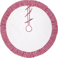 VHC Brands 48 In. Red Emmie Farmhouse Christmas Decor Ruffled Tree Skirt