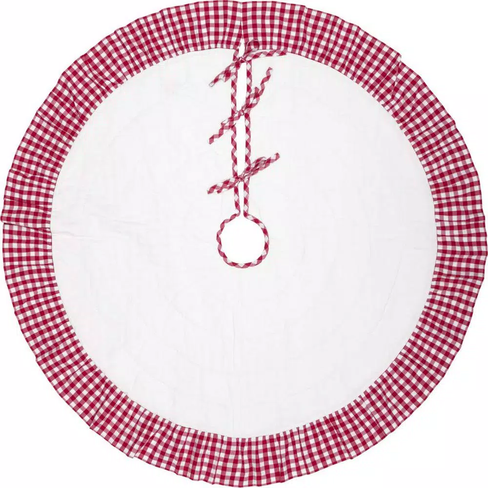 VHC Brands 48 In. Red Emmie Farmhouse Christmas Decor Ruffled Tree Skirt 3 VHC Brands 48 In. Red Emmie Farmhouse Christmas Decor Ruffled Tree Skirt