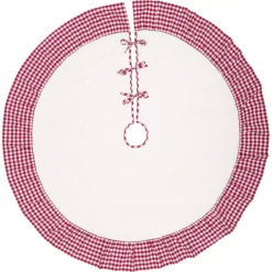 VHC Brands 60 In. Red Emmie Farmhouse Christmas Decor Ruffled Tree Skirt