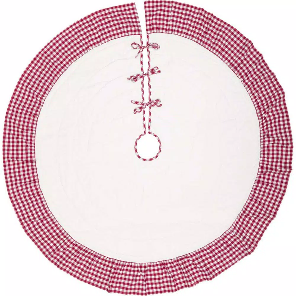 VHC Brands 60 In. Red Emmie Farmhouse Christmas Decor Ruffled Tree Skirt 3 VHC Brands 60 In. Red Emmie Farmhouse Christmas Decor Ruffled Tree Skirt