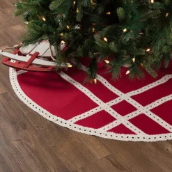 VHC Brands 55 In. Red Margot Farmhouse Christmas Decor Tree Skirt 9 VHC Brands 55 In. Red Margot Farmhouse Christmas Decor Tree Skirt -Alpine Corporation Shop vhc brands christmas tree skirts collars 42581 31 1000