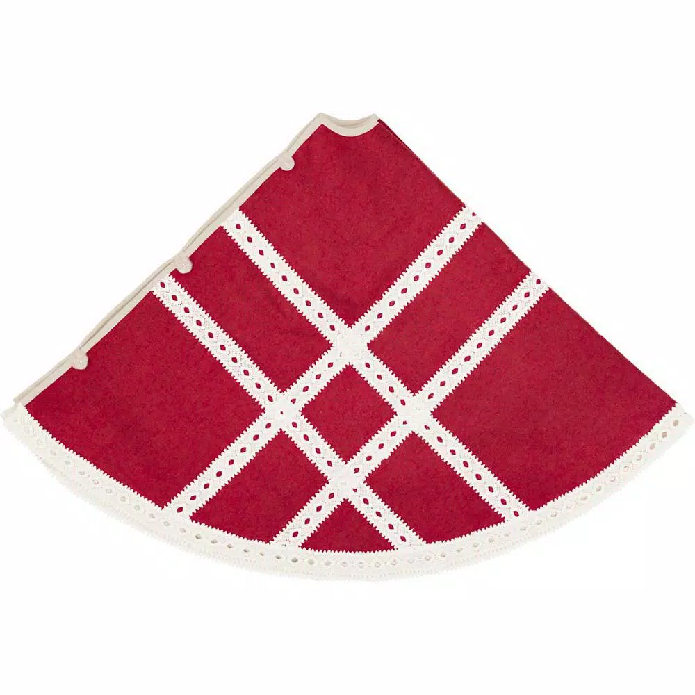 VHC Brands 55 In. Red Margot Farmhouse Christmas Decor Tree Skirt 5 VHC Brands 55 In. Red Margot Farmhouse Christmas Decor Tree Skirt - Image 3