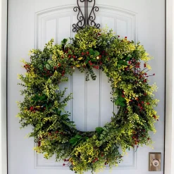 Village Lighting Company 30 In. Pre-Lit LED Christmas Boxwood And Berry Wreath -Alpine Corporation Shop village lighting company christmas wreaths v 11109 4f 1000