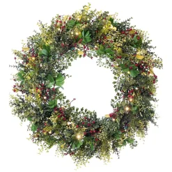 Village Lighting Company 30 In. Pre-Lit LED Christmas Boxwood And Berry Wreath