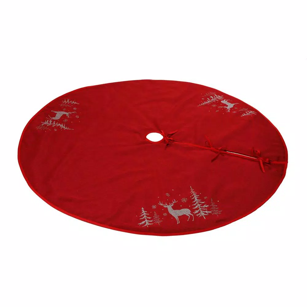 Xia Home Fashions 56 In. Deer In Snowing Forest Round Christmas Tree Skirt In Red 5 Xia Home Fashions 56 In. Deer In Snowing Forest Round Christmas Tree Skirt In Red - Image 3