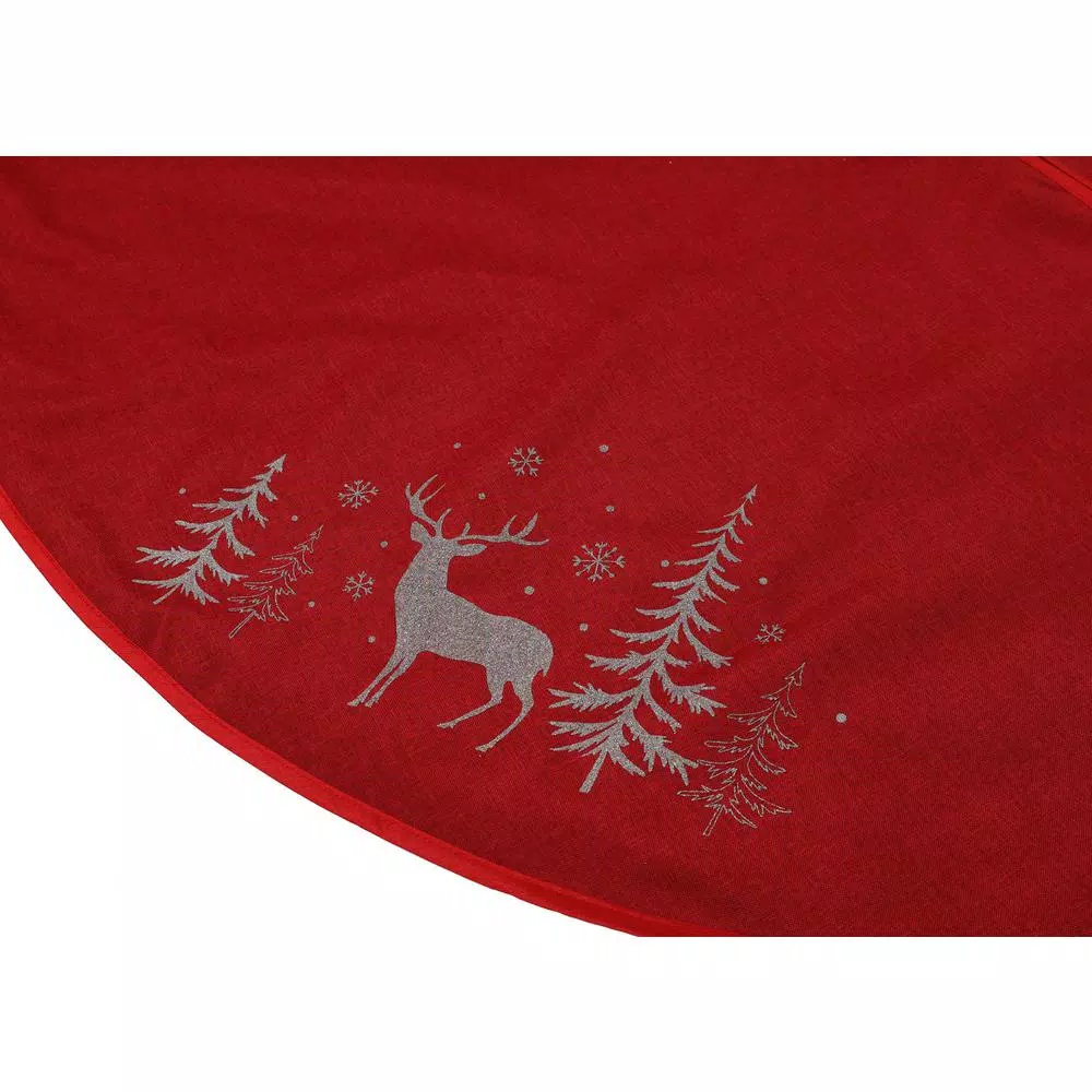 Xia Home Fashions 56 In. Deer In Snowing Forest Round Christmas Tree Skirt In Red 4 Xia Home Fashions 56 In. Deer In Snowing Forest Round Christmas Tree Skirt In Red - Image 2